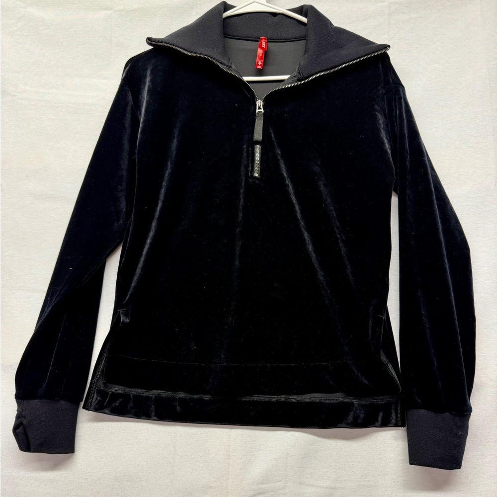 Spanx WOMENS Very Black Colored Velvet Half Zip Pullover, Size S